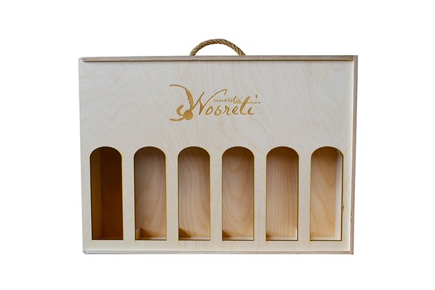 Dřevěný box na 6 lahví s výřezy